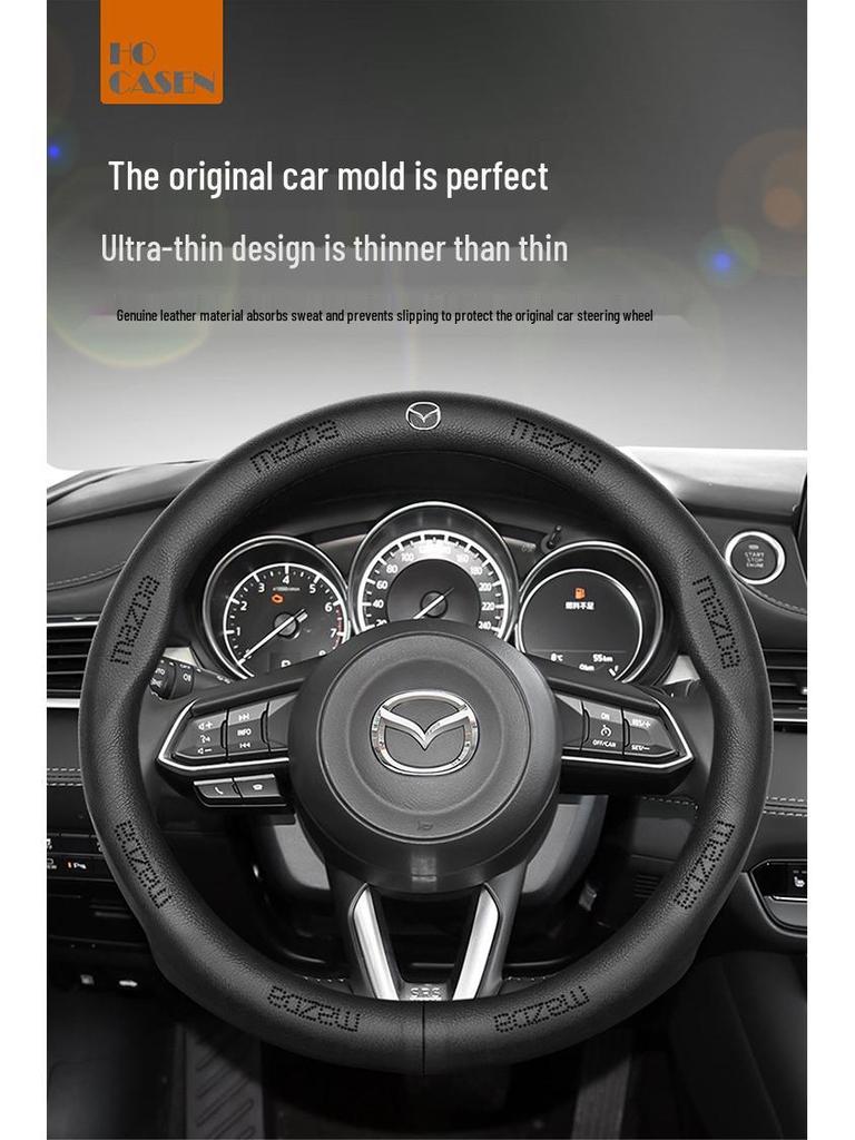 Оплетка на руль из натуральной кожи Mazda: Нескользящий, Влагоотводящий, Ультратонкий, Дышащий, Перфорированный, Универсальный для всех сезонов