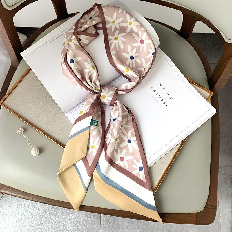 Темпераментный Тонкий и Длинный Шарф для Женщин Весенне-Летней Моды Маленький Шелковый Шарф для Двойного Использования Повязка для Волос Завязывающийся с Острыми Углами
