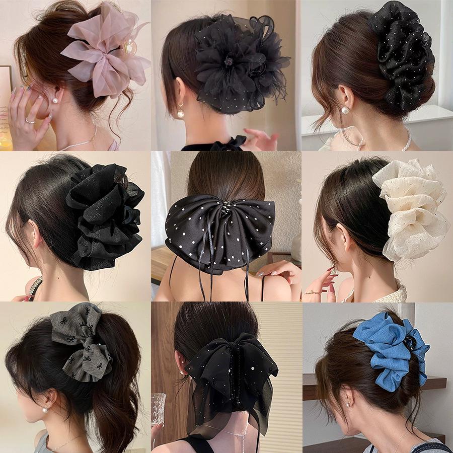 Korean Polka Dot Bow Claw Hair Clip - High-End Cloud Bubble Design for Women