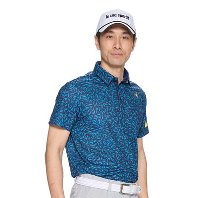 Coq Sportif короткий рукав Allover Sweat Quick Stretch Cool High Golf LG5SHS09M NV00 [Le Golf] Рубашка, Узор, Впитывающий, Сушащий, Усилитель, На ощупь,