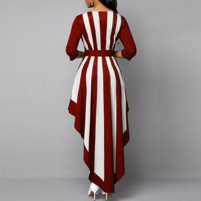 Леди Нижние юбки плюс размер торжественное платье в полоску с принтом V-образным вырезом элегантное платье с рукавами 3/4 с нерегулярным подолом для свадьбы