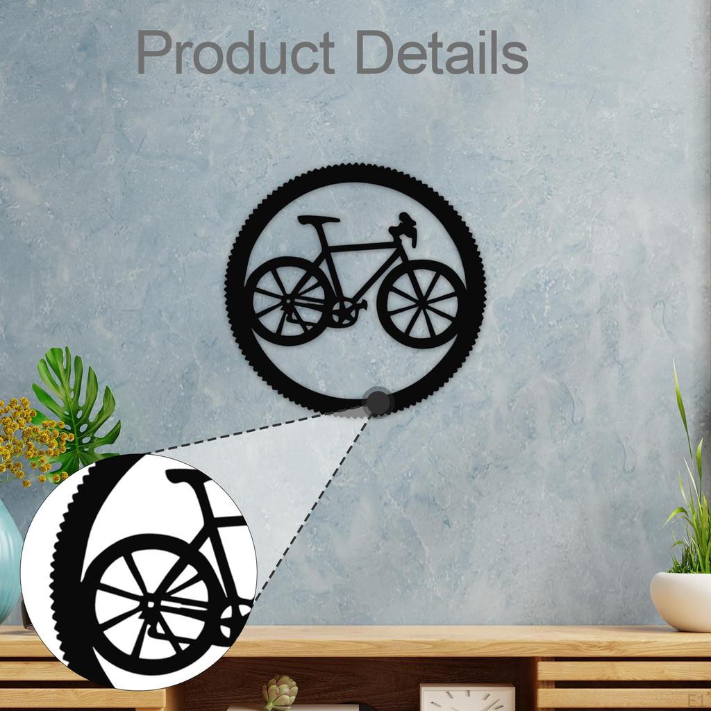 12inch Bike Silhouette Wall Hanging Art Round Sturdy (No Nails Needed) for Bedroom Decor Accessories