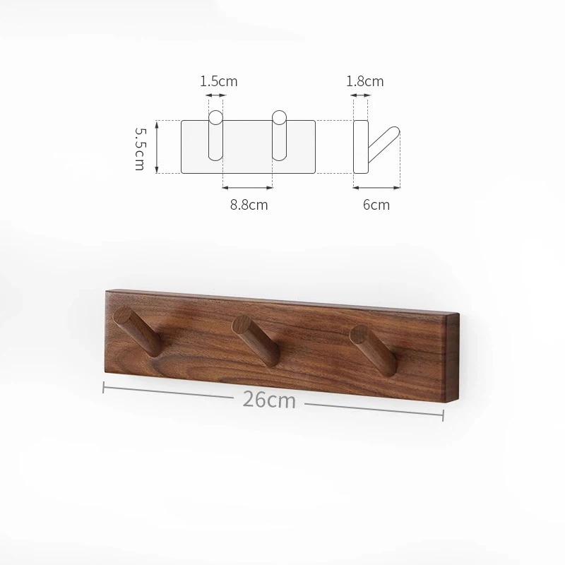 Solid Wood Wall Mounted Coat Hook Rack, Natural Beech Black Walnut Wooden Hook Rail, No-Drill Adhesive Hooks For Entryway Bedroom Bathroom