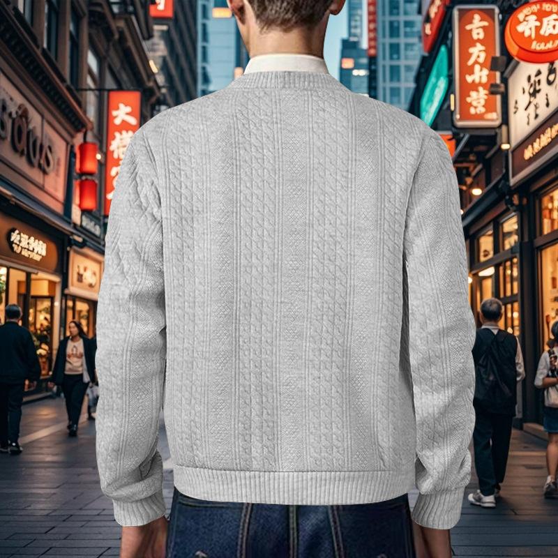 Повседневный V-образный вырез с длинным рукавом вязаный кардиган мужской винтажный жаккардовый однотонный тонкий свитер пальто осенняя мода застегивающееся на пуговицы трикотажное пальто
