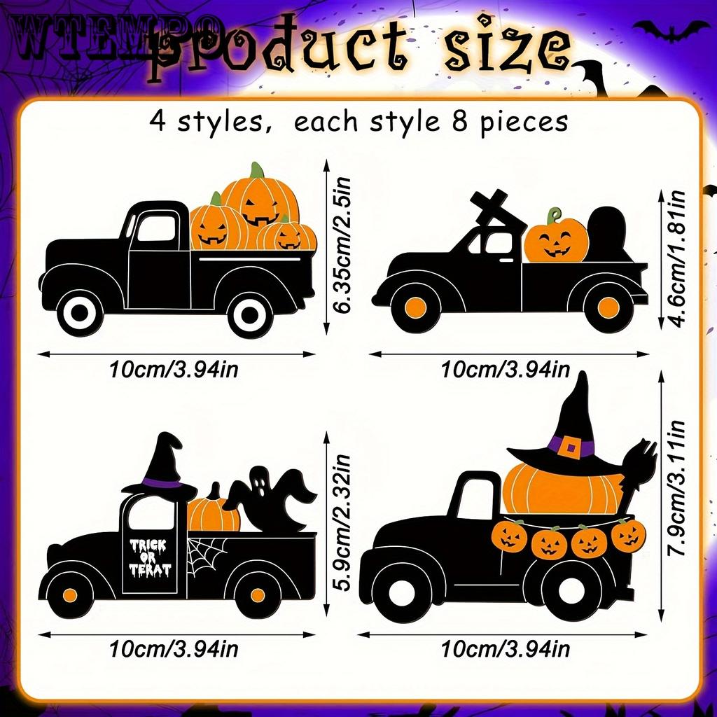 32pcs Halloween Wooden Craft Set - Unpainted Pumpkin & Truck Cutouts for DIY Art, Carved Tags & Hanging Decorations