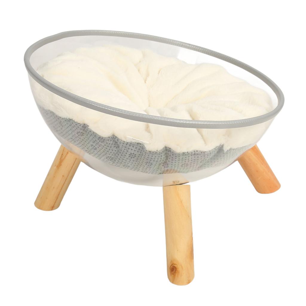 Clear Capsule Cat Bed Stable Safe Durable Stylish Wood Elevated Transparent Cat Bed with Cushion for Kitten
