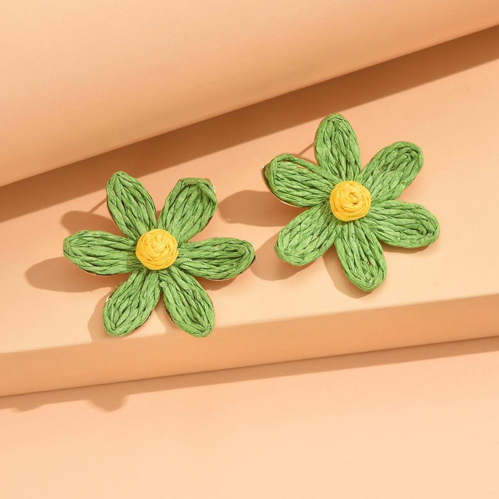 Серьги в этническом стиле с подсолнухами, серьги-гвоздики из рафии, милые плетеные аксессуары для ушей, пляж