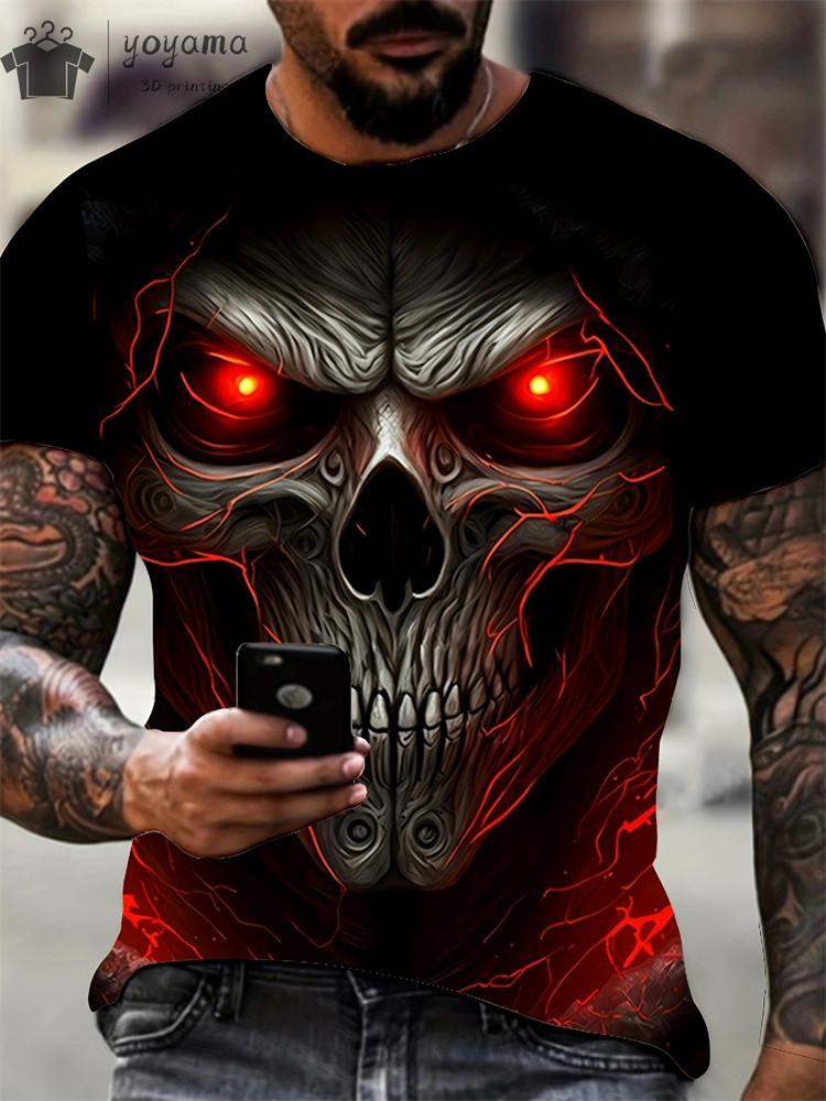 Punk Style Etro Men's T-shirt Horror Skull 3D Print T-Shirt Summer Crew Neck Short Sleeve Fashion Oversized Tees Men' Clothing