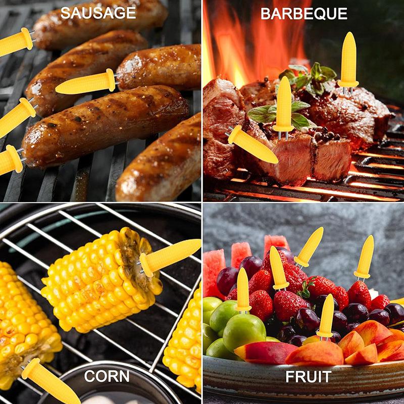10/12/20/24 шт. Вилка для кукурузы BBQ из нержавеющей стали Держатели для кукурузы Антиожоговая игла для кукурузы Початок кукурузы Двойная вилка Инструмент для барбекю