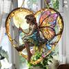 1pcs Magical Fairy Magic Night Fairy Suncatcher Stained Glass Acrylic Heart Wall Hanging For Home And Garden Outdoor Decorative