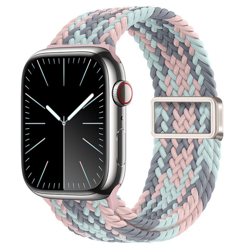 Совместимо с Apple Watch S10, iWatch 11, Xiaomi 9, Huawei; Нейлоновый ремешок с магнитной пряжкой "Радуга".