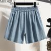 MODIQUE Women's Denim Shorts Summer Plus Size New Loose Casual Solid Color A-Line Denim Short Pant Female High Waisted Hotsweet Wide Leg Pants