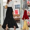 Women Maxi Skirt Print Bow Long Lace-up Ruffle Trim High Waist Skirt Plaid Tie Irregular