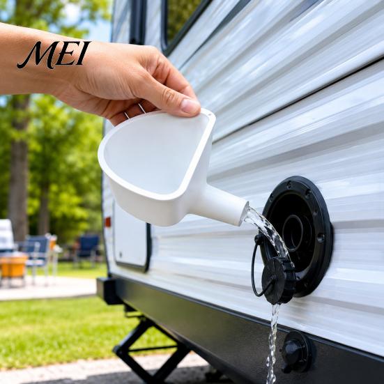 Durable Plastic Water Funnel RV Fresh Tank Filling Funnel, 3D Printed Trailer Inlet One-piece with Wide Mouth, Compatible Standard Port Mouth