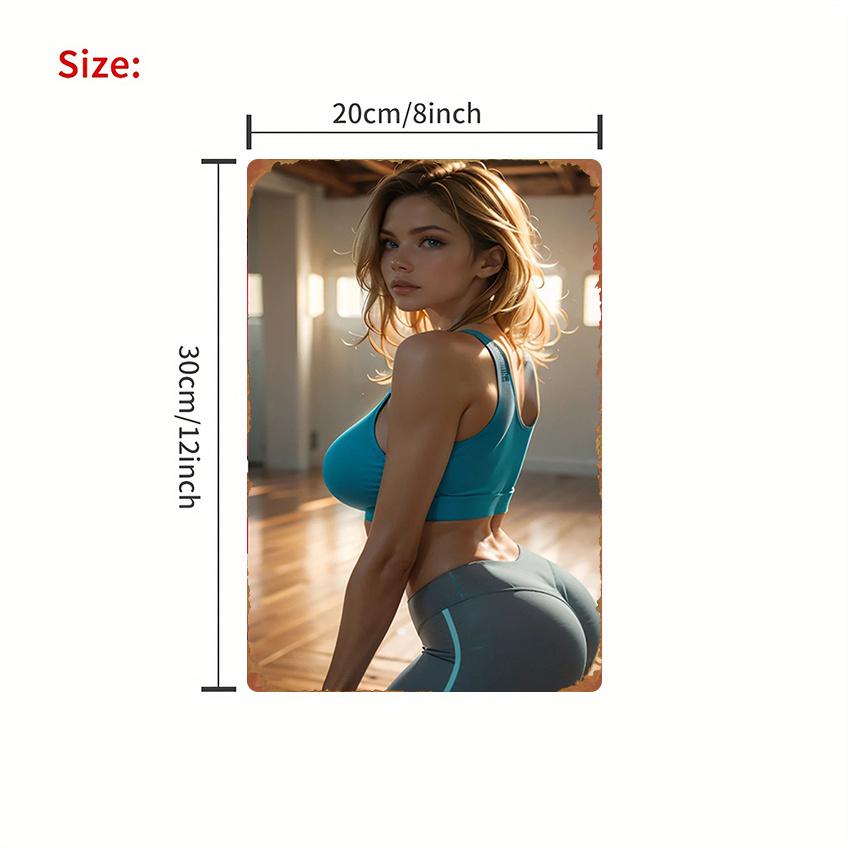 Vintage Metal Sign x Inch Retro Fitness Girl Silhouette Wall Decor for Home Bar Garage