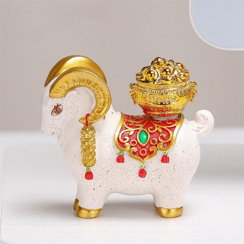 Cute Zodiac Goat Figurine Resin Car Dashboard Ornament New Chinese Sheep Ornament Desk