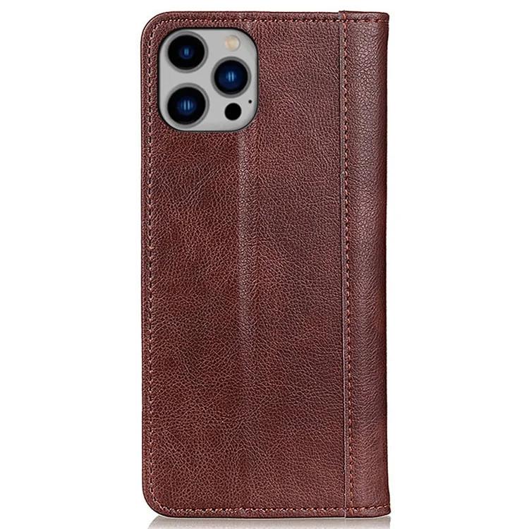 Для iPhone 16 Pro Max чехол из спилковой кожи с магнитным механизмом и автоматическим закрытием - коричневый