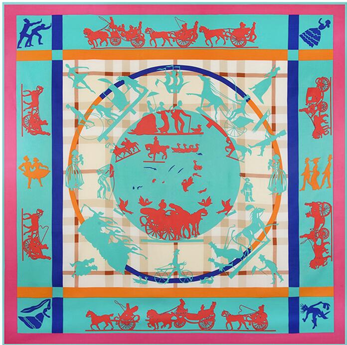 New Luxury Brand Design Sago Cycas Palm Tree Winter Square Scarf 130cm Twill Silk Scarf Women Kerchief Scarves For Ladies