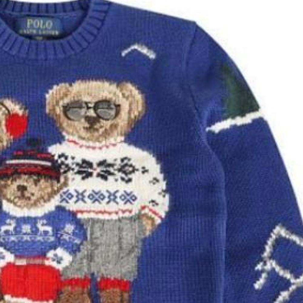 Детский свитер Polo Ralph Lauren с узором вышивки медведя, пуловер с круглым вырезом и длинными рукавами, детский свитер, синий 323951422-001