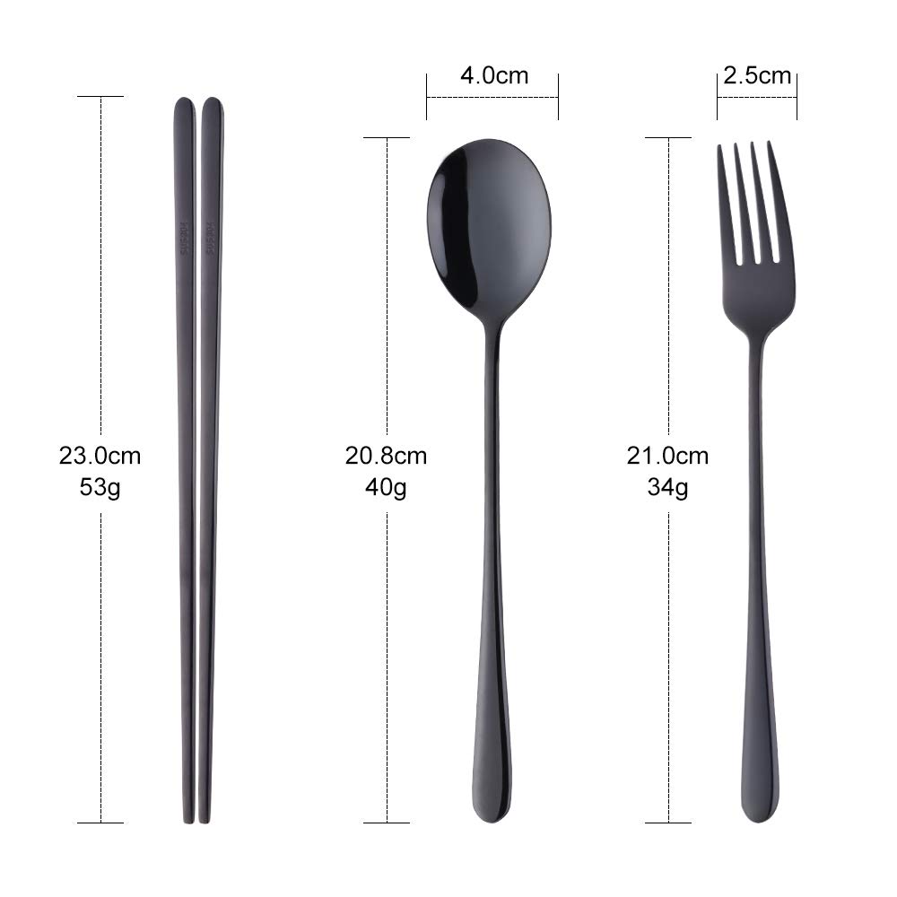 Do Buy Cutlery Set Chopsticks Spoon Fork Set Korean Tableware for 2 People Stainless Steel Mirror Finish Black 18/8