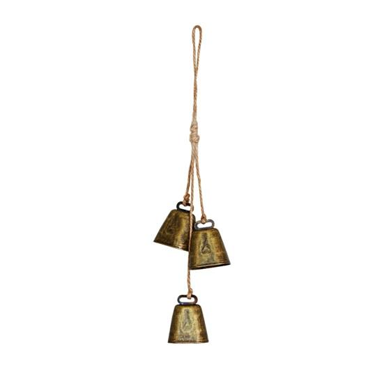 Christmas Bell Pendant Rustic Metal Hanging Decorative Bell with Jute Rope Vintage Wind Chimes Wall Hanging for Home Decor