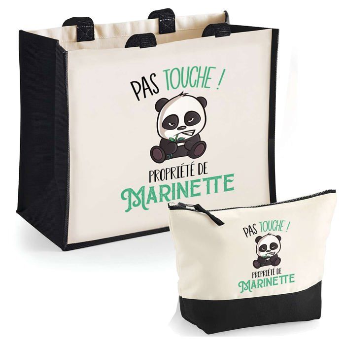 Coffret cabas jute + trousse - PLANETEE - Marinette pas touche Panda - Jute & coton - Impression DTF HD - Fabriqué en France