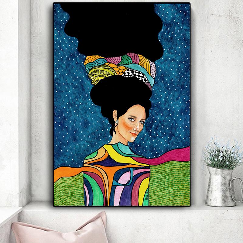 Винтажная абстрактная девушка, волосы, цветок, женская настенная живопись на холсте, модный плакат на скандинавскую тему, настенные панно для гостиной, без рамы