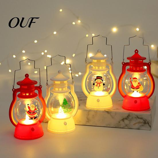LED Warm Light Lamp Christmas Lantern Night Light, Retro Santa/Snowman/Tree Handheld Oil with Decorative Holiday LED, Cute Tabletop Decor, Xmas