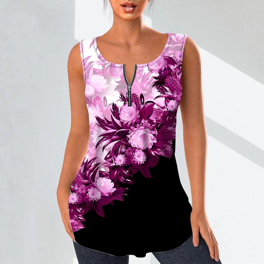 Женские модные рубашки с v-образным вырезом, повседневные топы, футболка, женский жилет с 3D красивым цветочным принтом, блузка без рукавов больших размеров, топы на бретелях