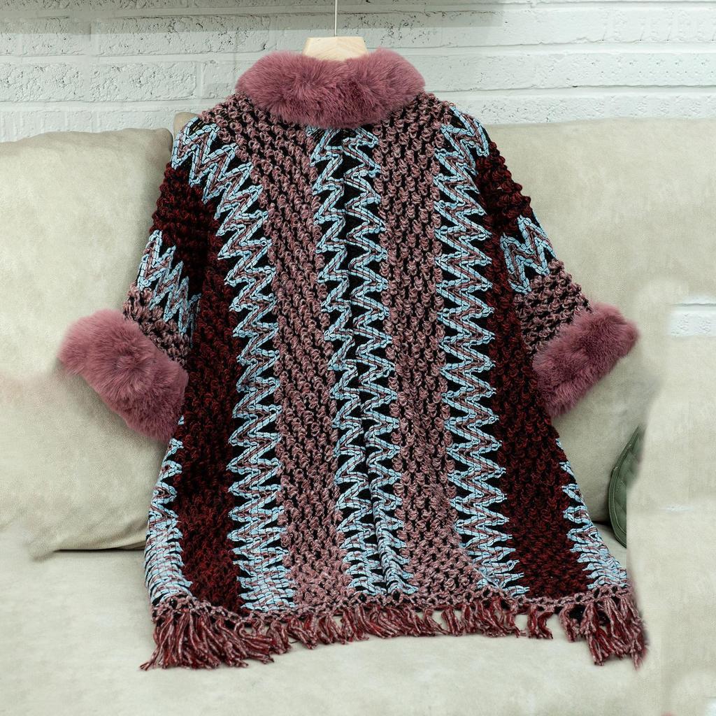 Осень и зима Женский принт Свободный рукав летучая мышь Перекрестная граница Плащ Кардиган Трикотаж Свитер с V-образным вырезом