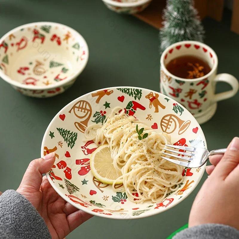 Рождественская мультяшная керамическая тарелка для завтрака домашняя вкусная салатница кружка свет роскошный ресторан десертные тарелки для послеобеденного чая