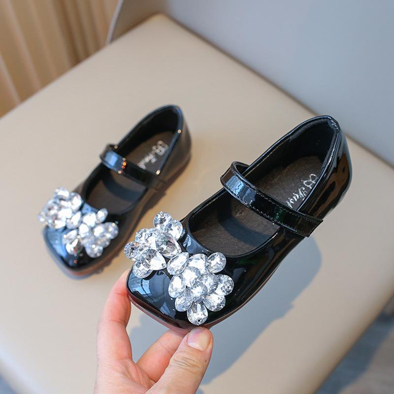 Kids Leather Shoe Luxury Rhinestone Girl Princess Shoes Fashion Spring Autumn Children's Flats for Wedding Ballet Performance