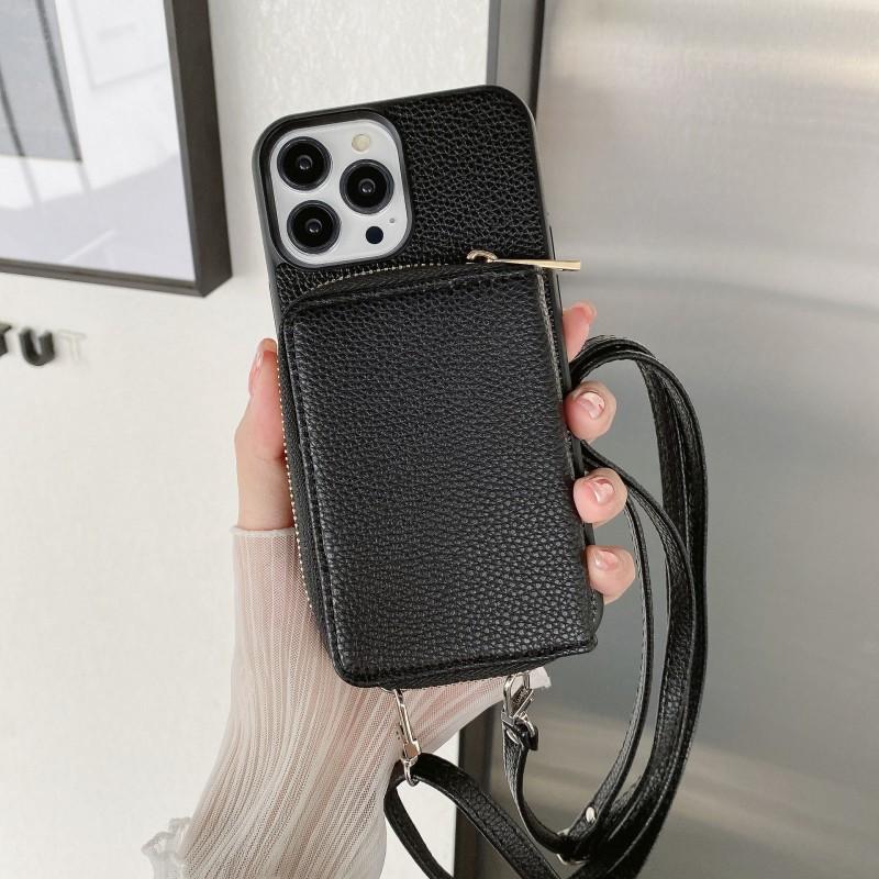 Zipper Wallet Crossbody Phone Case IPhone 15 Pro Max 14 16 Lychee Texture Protective Cover Women