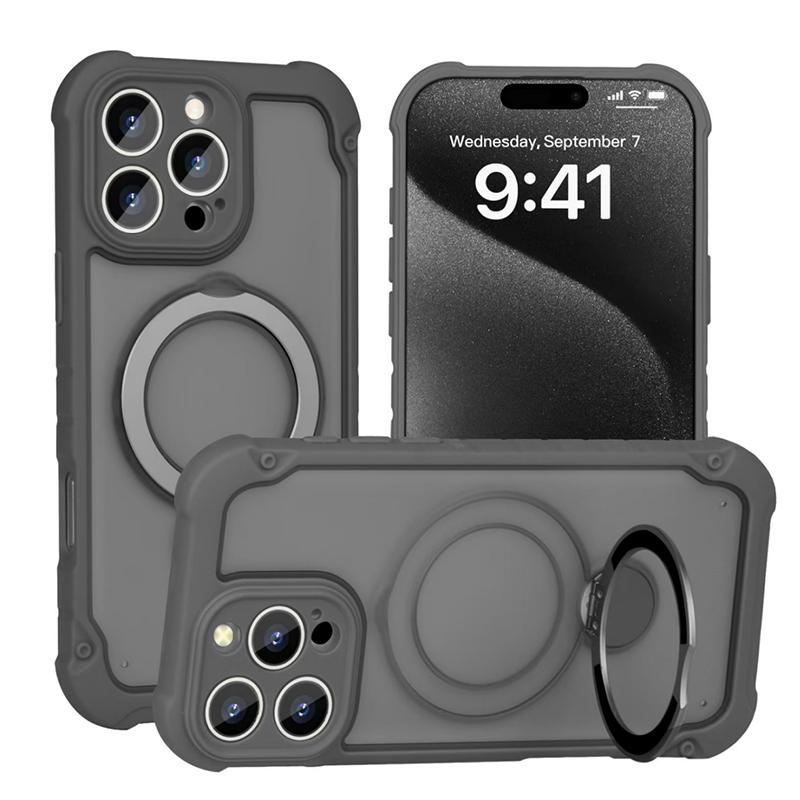 Для iPhone 11 12 13 14 15 16 Pro Max Plus Чехол Magsafe Подушка безопасности Военная защита Вращение на 360° Металлическая подставка Мягкое покрытие