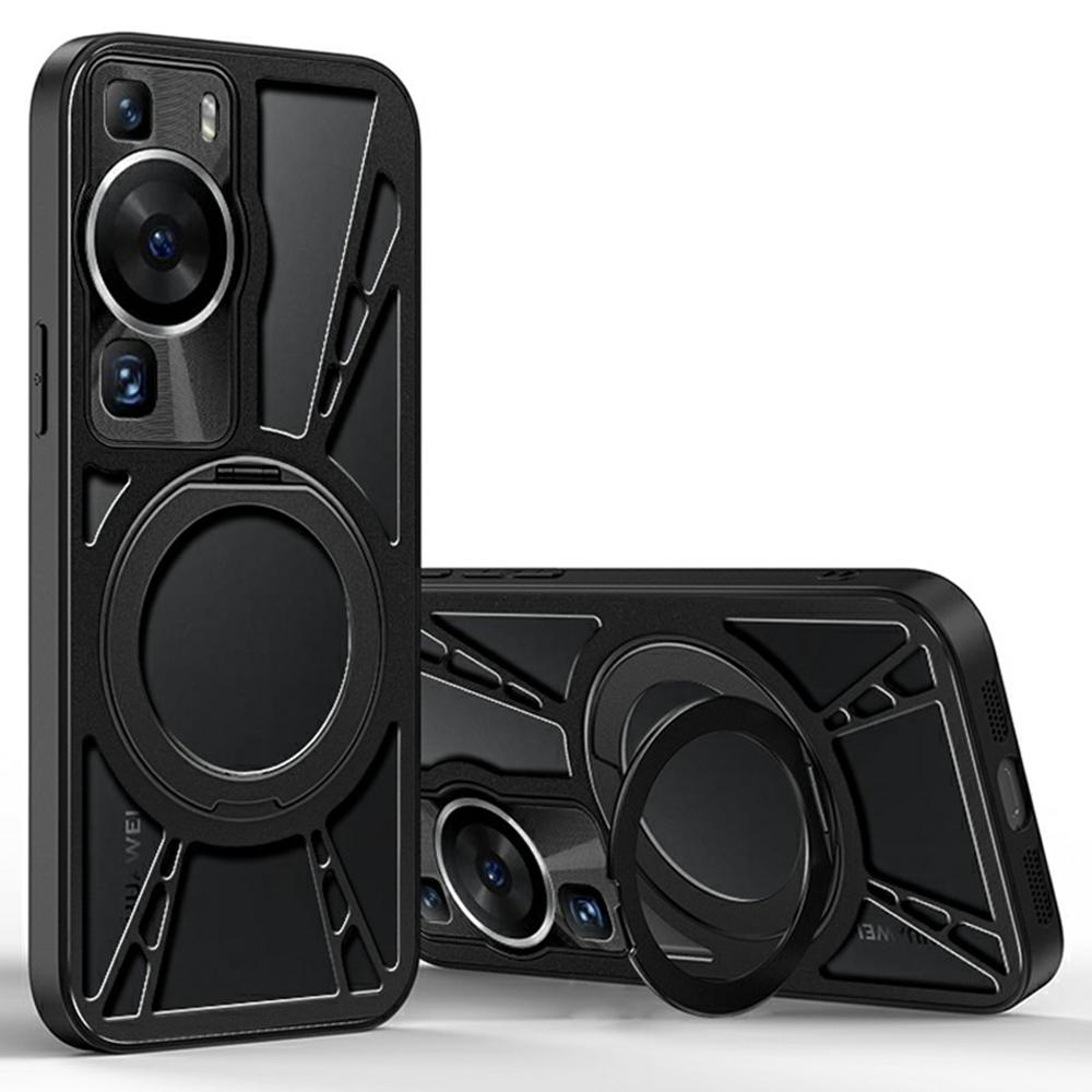 For Huawei P60/P60 Pro Case Magnetic Kickstand Hollow Heat Dissipation Silicone+PC+Metal Bumper Phone Cover