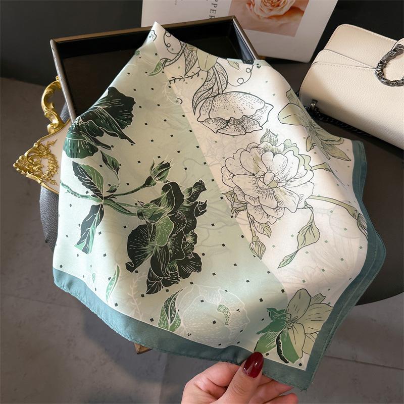 Silk Scarf for Women 70X70cm Square Scarf Sun Protection Shawl Versatile Neckerchief Headscarf Hair Band Accessories