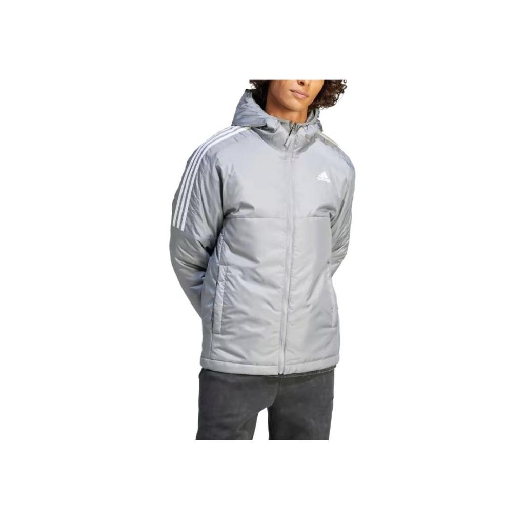 Adidas Essentials Insulated Hooded Jacket Logo Print Zip Long Sleeve Jacket Men Jacket Gray IK5684