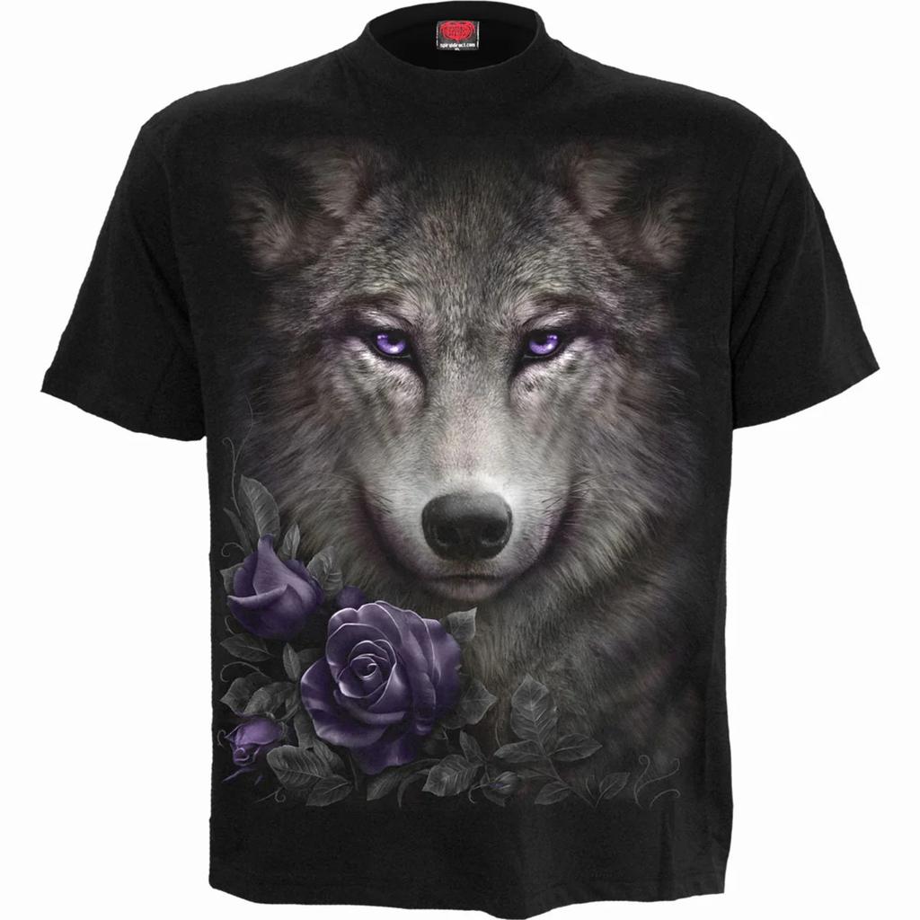 Spiral Direct Unisex Adult Wolf Roses T-Shirt