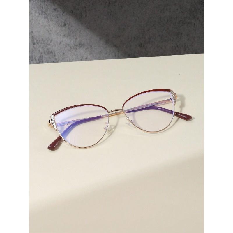 Женские ретро очки «кошачий глаз» с металлической оправой, инкрустированные стразами, модные очки для ежедневного чтения и поездок на работу, аксессуары для очков для женщин