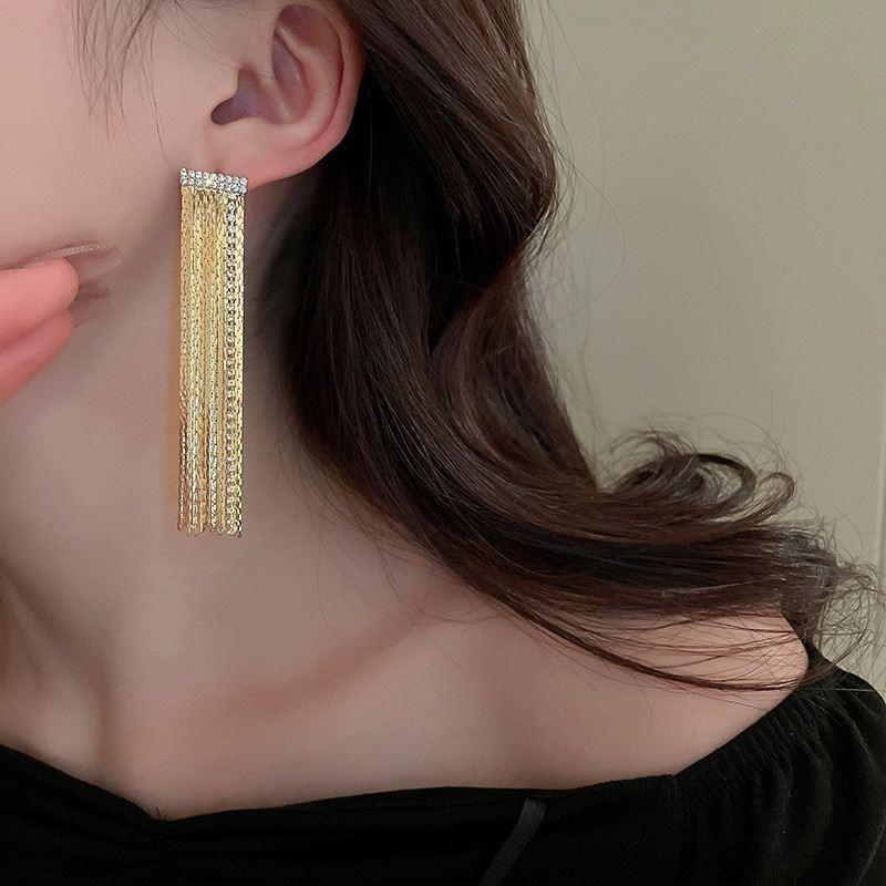 Супер Вспышка Кисточки Циркониевые Серьги Модные Личность Атмосфера Имперский Сестра Стиль Серьги Уличный Аукцион Цепь Водопад Преувеличенные Серьги