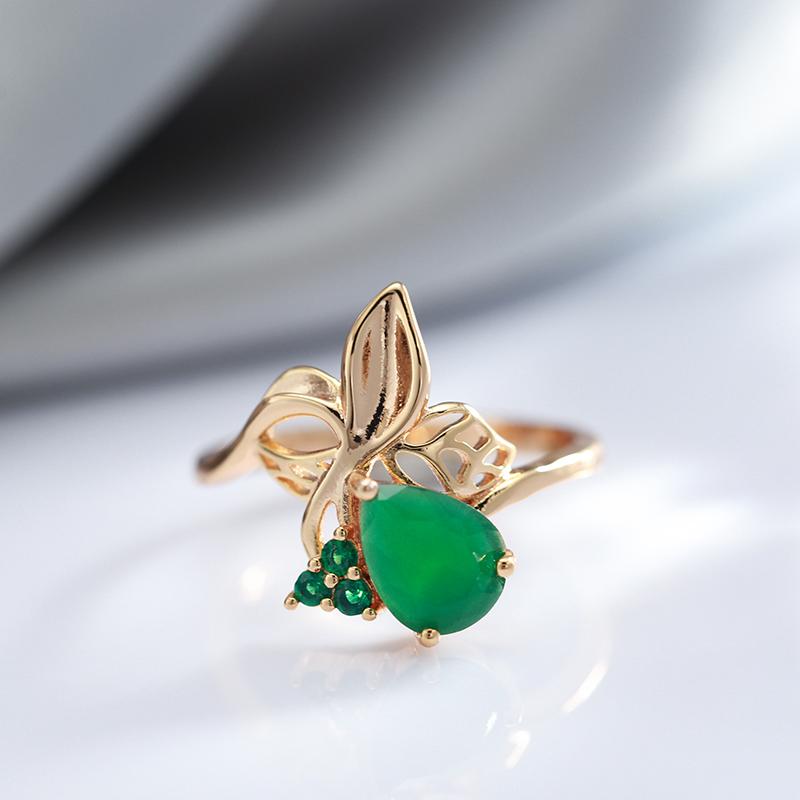 Kienl New  Rose Gold Flower Ring For Women Luxury Green Natural Zircon Bride Ring Vintage Wedding Jewelry Russian Accessories