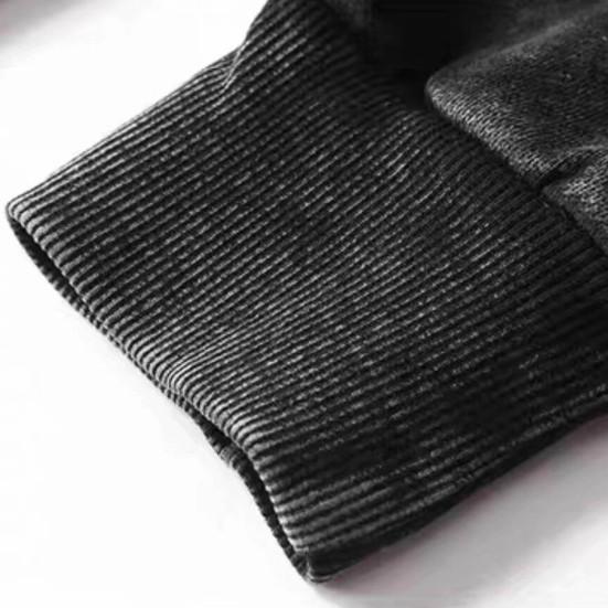 Yousheng осень-весна унисекс толстовка с капюшоном большой карман свободный потертый стираный эластичные манжеты и подол скошенные плечи чистый цвет свободный спортивный топ