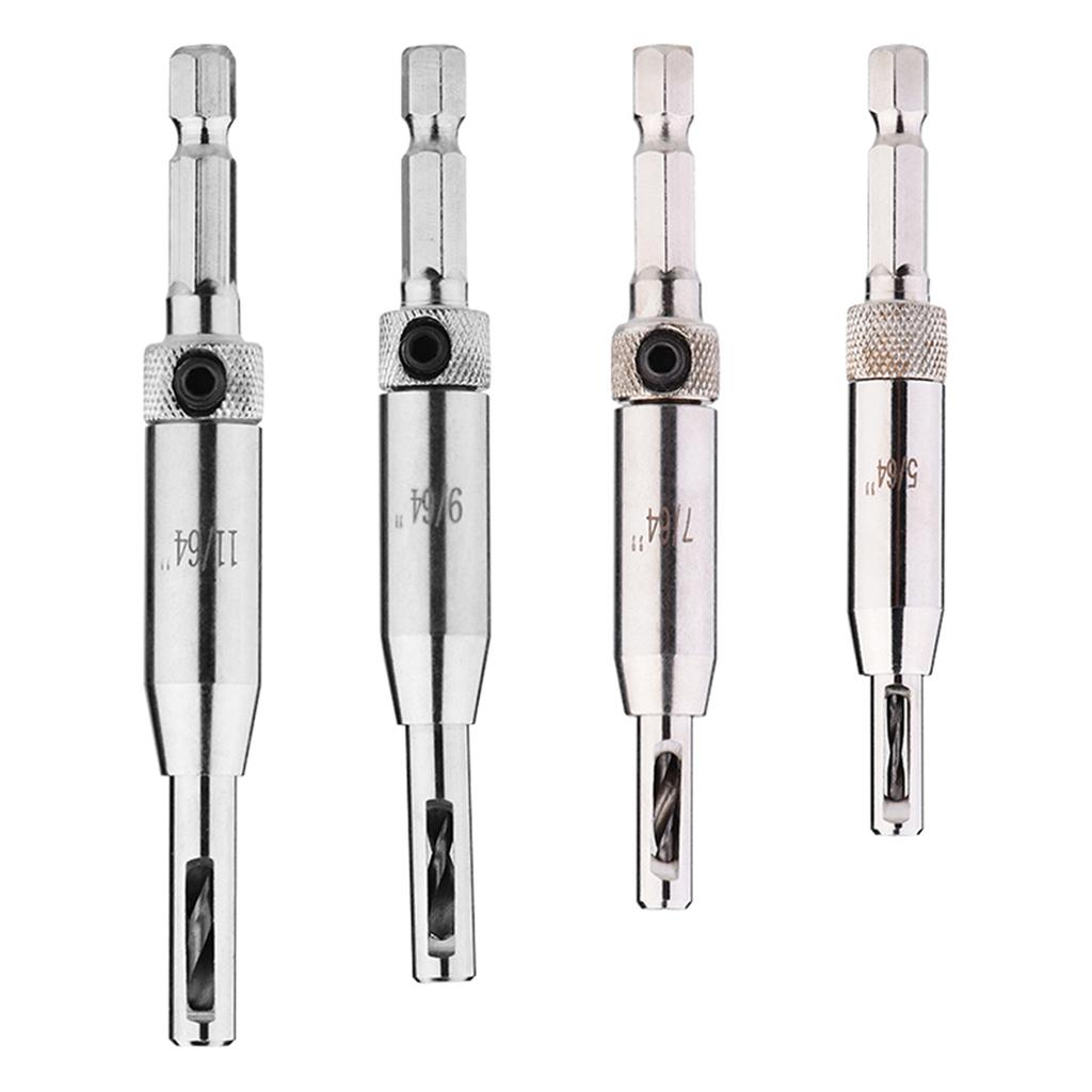 4pcs Hex Shank Self Centering Drill Bit Set Door Window Hinge Hole Puncher Woodworking Tool