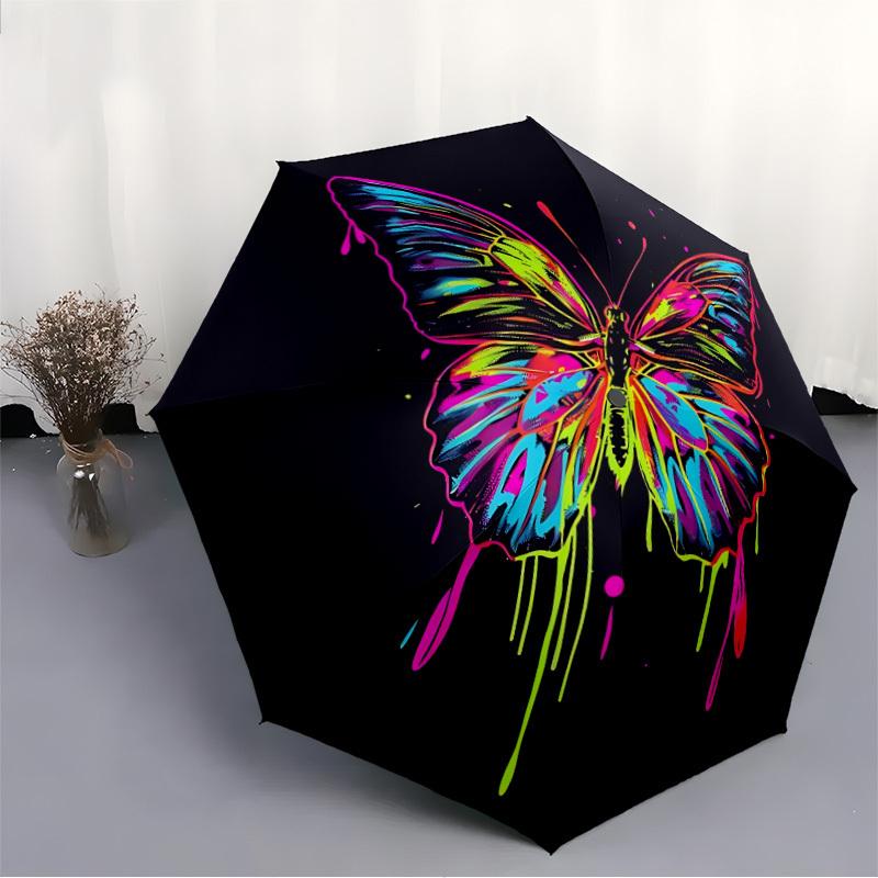 1 шт. Автоматический складной зонт Butterfly Neon - Компактная конструкция с 8 ребрами, прочный пластик и железо, легкий для повседневного использования на открытом воздухе034