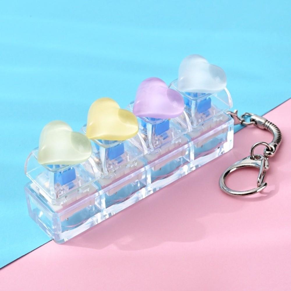 Crystal Clicker Heart Keycap Fidget Keychain LED Light Finger Press Keycap Keychain Kids