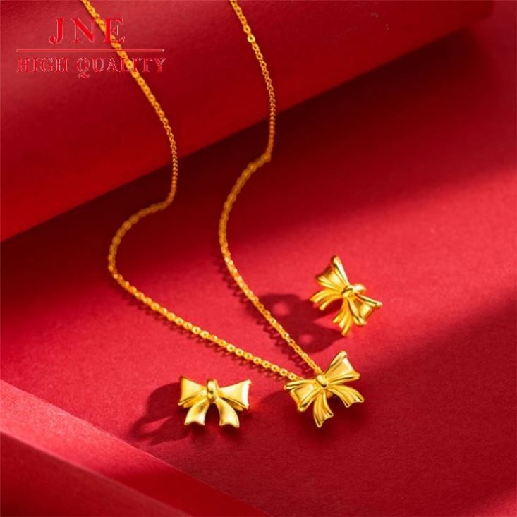 2022new Alluvial Gold Bow Necklace for Women Light Luxury Minority Decorative Collarbone Chain Advanced Design Sense Ornament