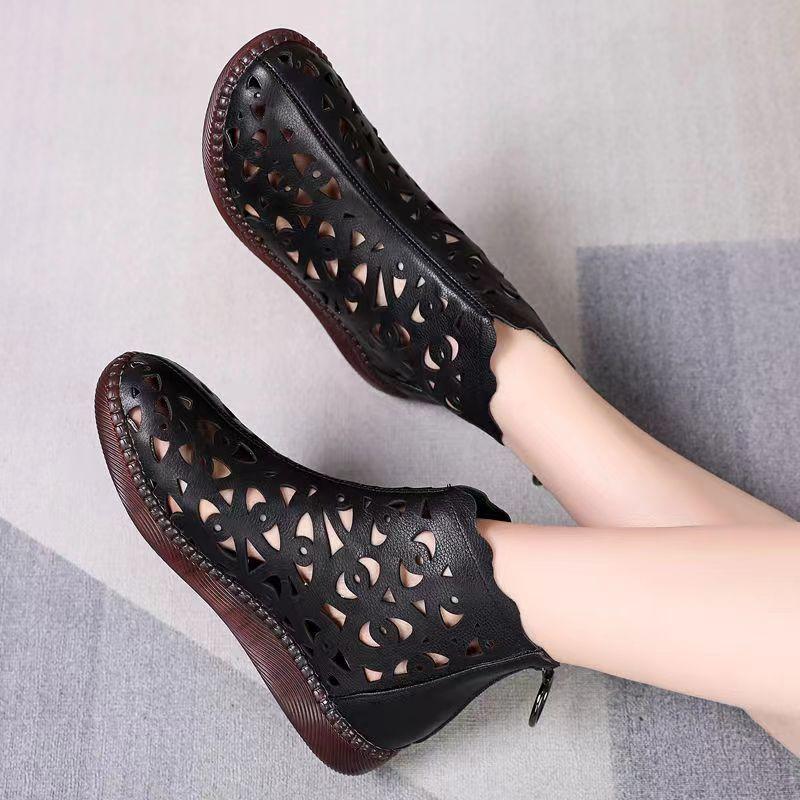 Women Boots New Spring Summer Leather Sandals Women Breathable Hole Boots Flat Soft Non-slip Comfortable Shoes for Women