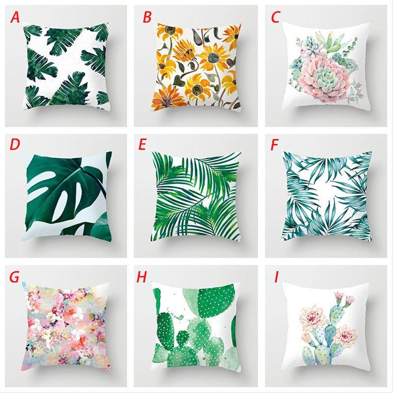 Элегантная зеленая тропическая растительность листья пальмы льняная наволочка с классическим дизайном 18"x18"