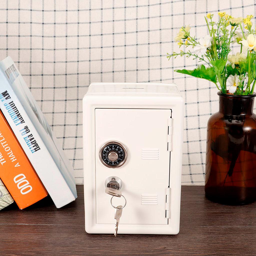 Детская обучающая игрушка, копилка, пароль, наличные монеты, экономия, сейф, подарок в стиле с 2 ключами (белый)