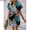MODIQUE 2025 Summer New Women's Casual Retro Tropical Plants Print Batwing Sleeve Short Dress Ladies Loose Beach A-Line O-Neck Dress